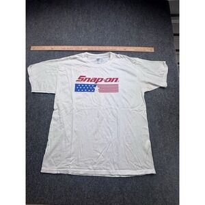 Vtg Snap On Tools T Shirt Size  XL White Script W/American Flag With Star Ok Con